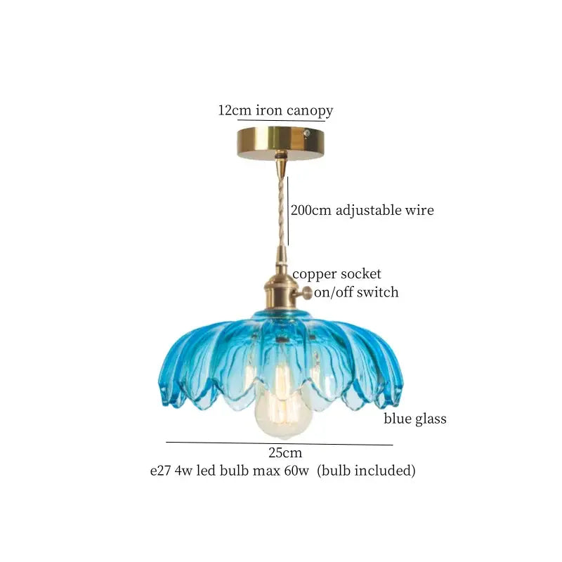 Decorbites lotus leaf pendant light with delicate blue lotus leaf glass and brass metal hardware for loft and dining spaces