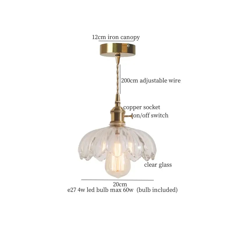 Decorbites lotus leaf pendant light with brass iron canopy copper socket and clear lotus leaf glass shade for loft decor