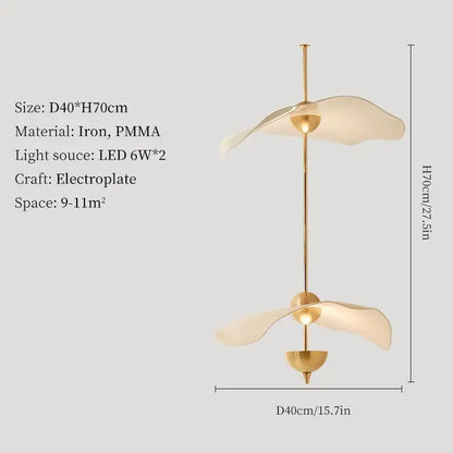 Gold electroplated iron and pmma decorbites lotus leaf pendant lamp with two translucent petal-shaped shades for luxury decor