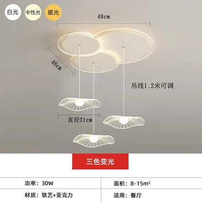 Modern three-tiered pendant light decorbites lotus leaf led with iron art and acrylic shades for minimalist living spaces