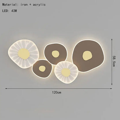 Decorbites lotus leaf led wall light with five white and brown flower-like panels and warm yellow glow for modern decor