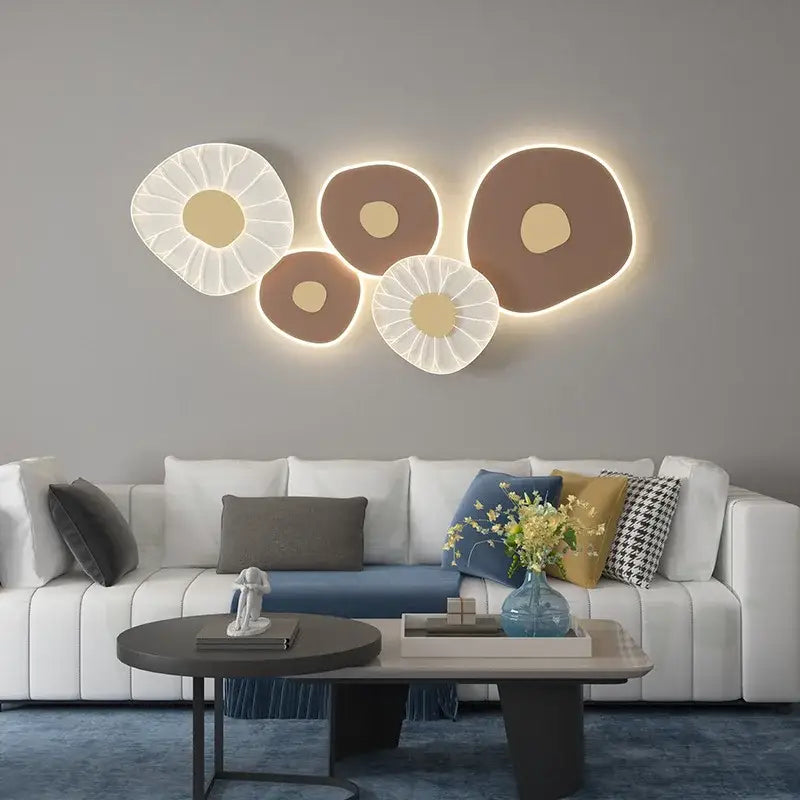 DecorBites™ lotus leaf led wall light with glowing beige and white circles and soft backlight for elegant décor