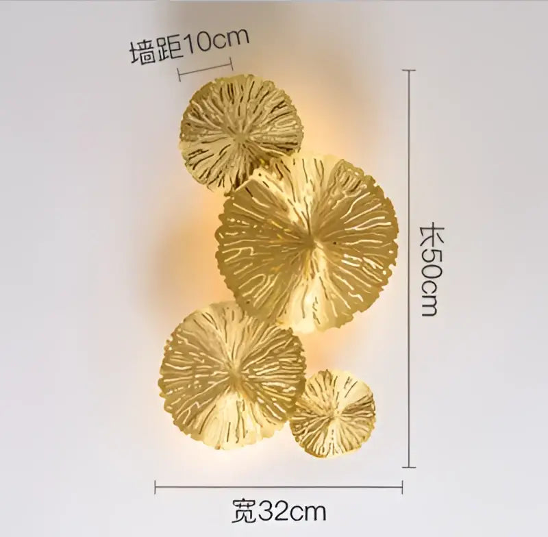Gold textured leaf shaped wall lights from DecorBites Lotus Leaf LED for modern living room and bedroom decor