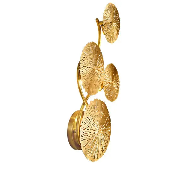 Gold-toned decorbites lotus leaf wall lights with intricate circular leaf-like plates for living room and bedroom decor