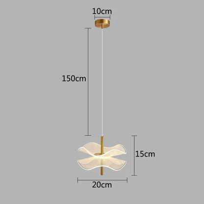 A modern decorbites lotus leaf pendant light with gold metal frame and translucent petal-shaped glass diffusers for bedroom and restaurant