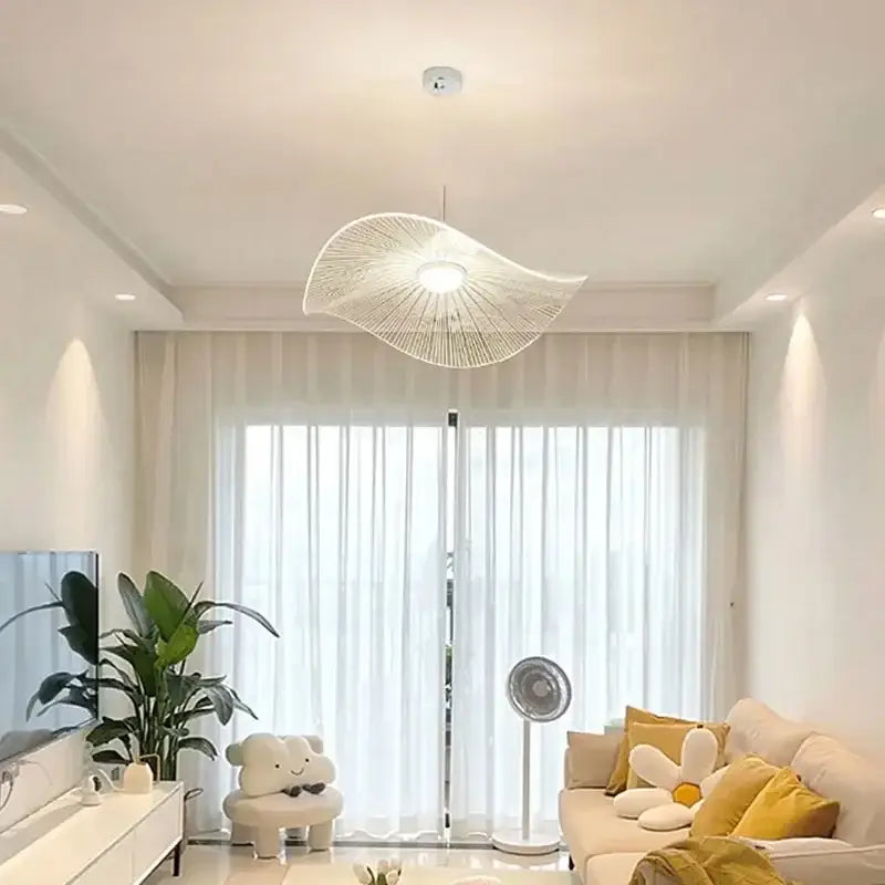 Decorbites lotus leaf pendant lights feature a modern white fan-shaped pendant light with woven wire design