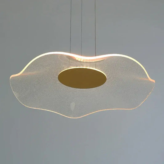 Modern pendant lights decorbites lotus leaf pendant with translucent wave-shaped mesh and warm led glow for living room