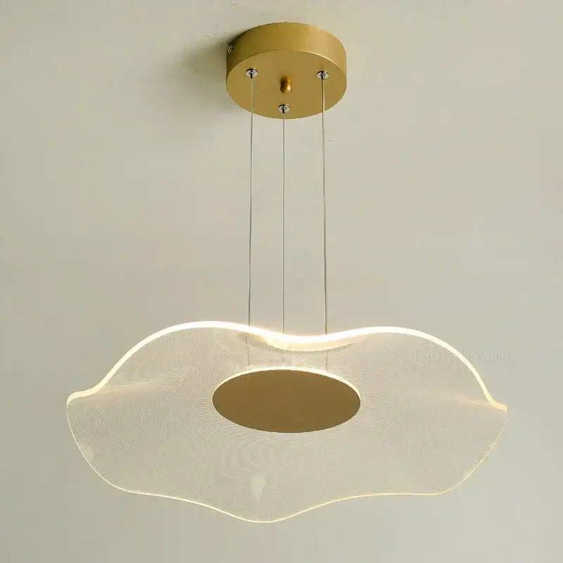 Modern gold-toned decorbites lotus leaf pendant light with translucent wave-shaped diffuser for living room and bedroom