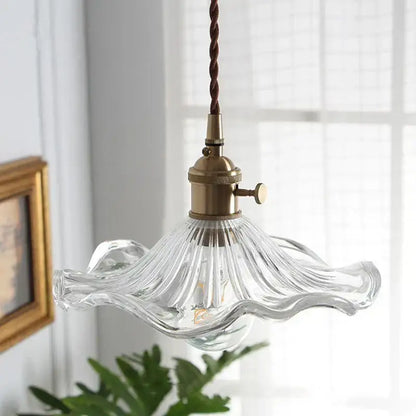 Clear glass pendant lights with fluted wavy design and antique brass fixture decorbites lotus leaf pendant lamp