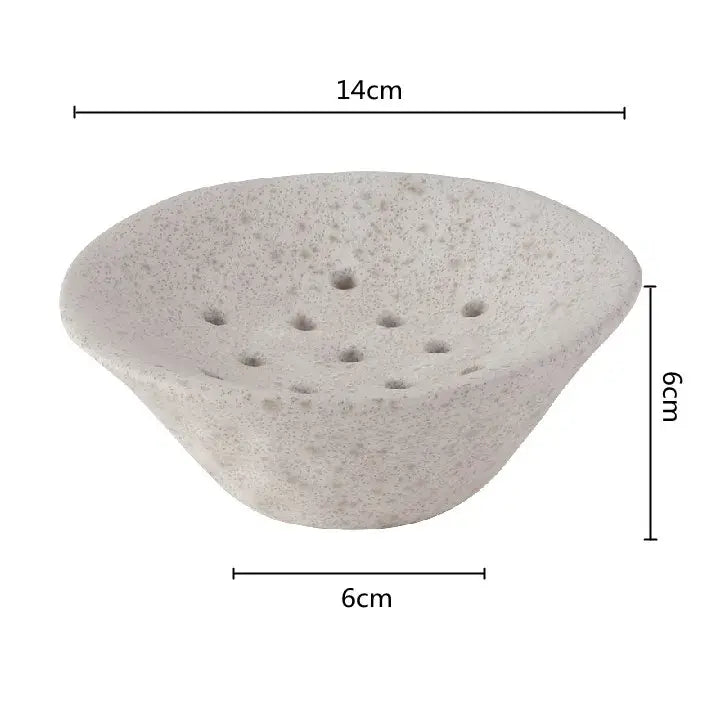 Light gray speckled lotus root clay bowl soap dish with drainage holes for home decor and terrarium use