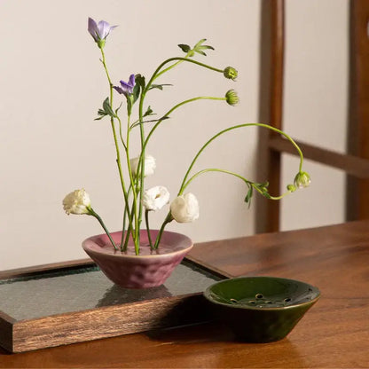 DecorBites lotus root clay bowl flower vase in pink ceramic with textured surface for elegant home decor display