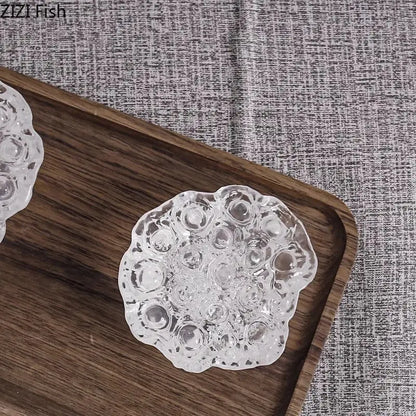 Clear glass decorbites lotus seedpod resin sculpture with textured bubble surface and scalloped edges for modern decor