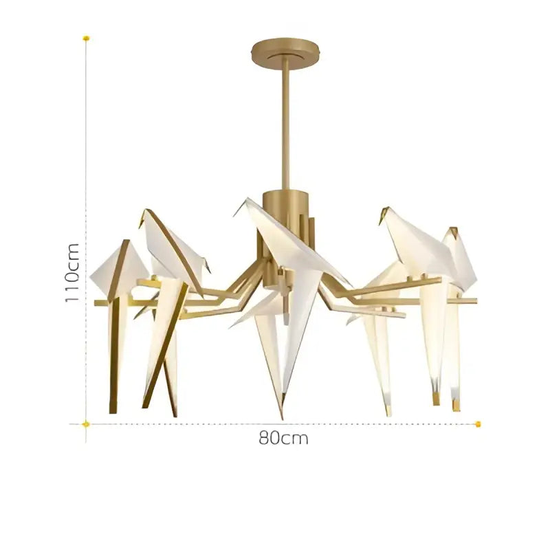 Gold-toned origami crane led wall sconce with white paper birds and illuminated glass panels for bedroom corridor lighting
