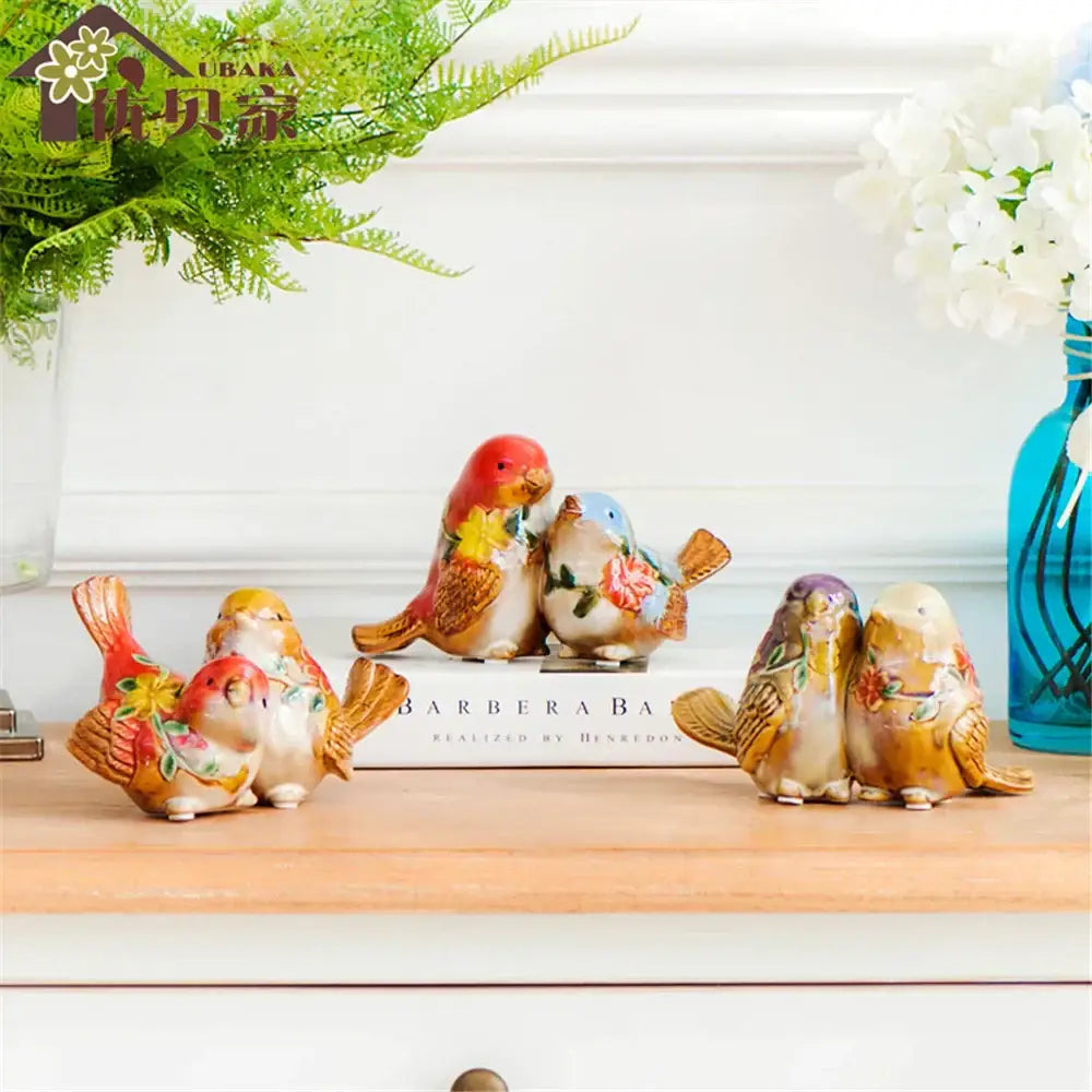 Ceramic love birds porcelain couple ornament with colorful floral patterns and glossy finish by decorbites love birds