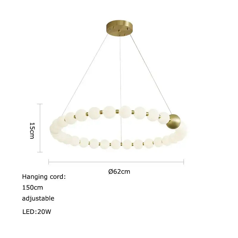 Decorbites love gold chrome chandelier featuring a circular frosted glass bead ring with brass accents for dining room lighting