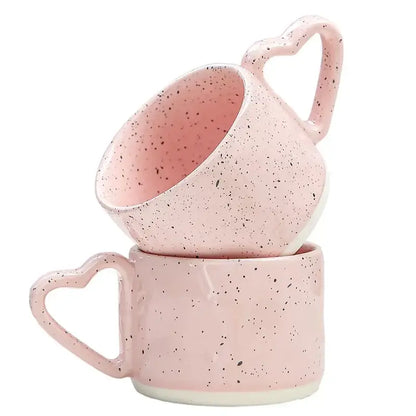 Decorbites love handle ceramic pink speckled mugs with heart-shaped handles for breakfast tea and coffee gifts