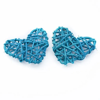 Two turquoise woven heart decorations made from natural twigs for wedding and valentines by DecorBites love heart