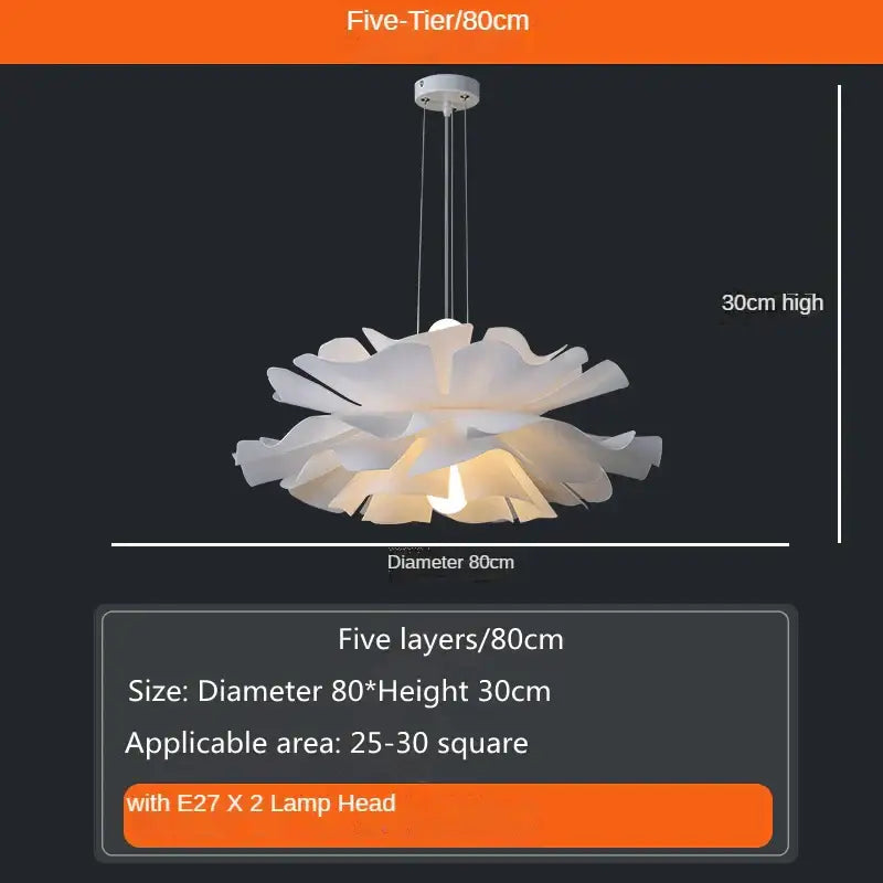 DecorBites Love Me Not chandelier simple white flower lamp with five-tiered petal design for bedroom or kitchen lighting