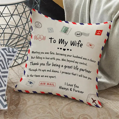 Cream-colored decorbites love mom cushion cover 45x45cm with envelope design and vintage postage for family anniversary gift