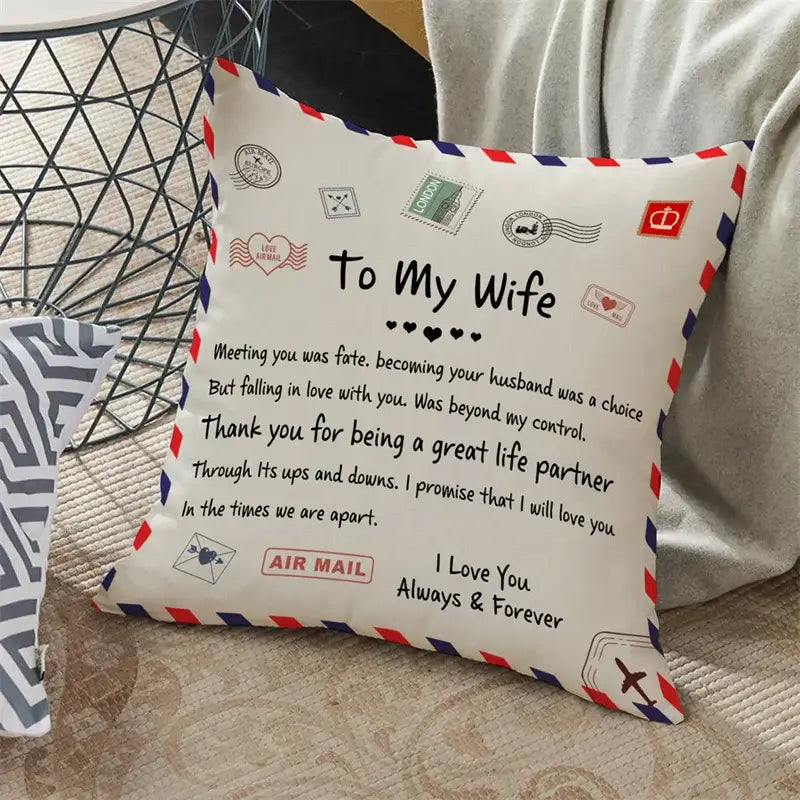 Cream-colored decorbites love mom cushion cover 45x45cm with envelope design and vintage postage for family anniversary gift