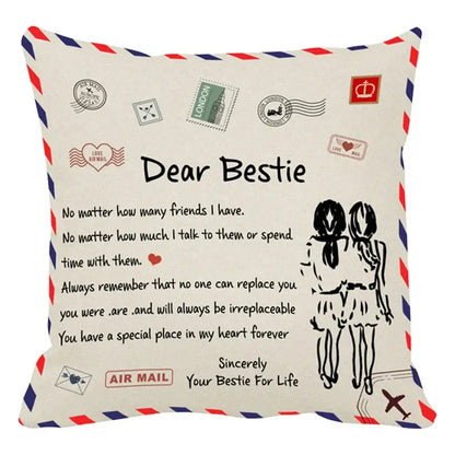 Cream-colored decorbites love mom cushion cover 45x45cm with vintage air mail design and silhouettes of two women walking