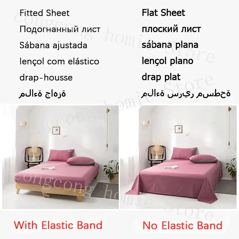 Pink cotton bed sheet set with elastic band for snug fit in decorbites™ lovely bear and sheep embroidered bedding set