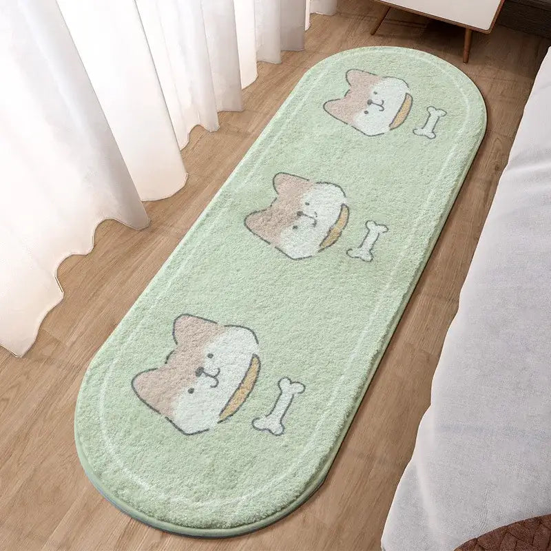 Decorbites lovely rabbit pink bedside rug soft mint green plush with playful corgi faces and bones pattern for girls room