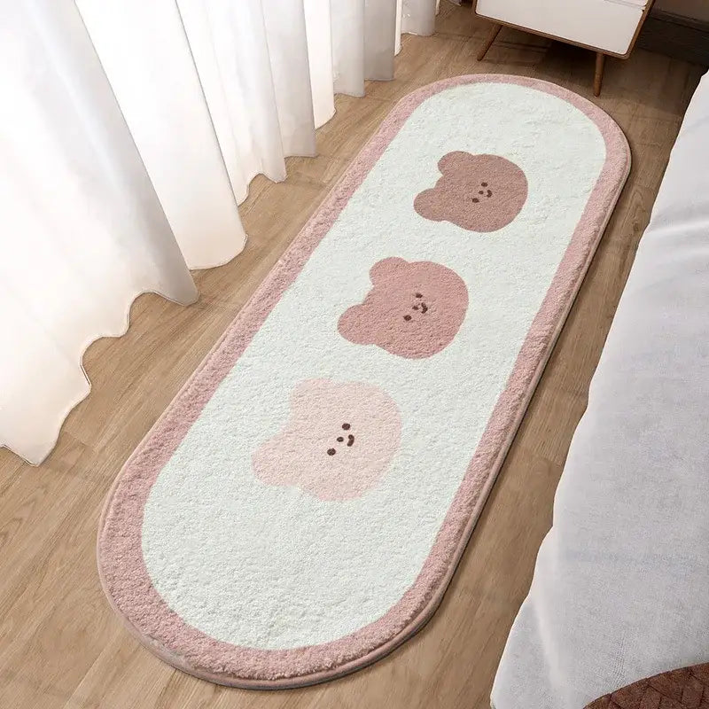 Decorbites lovely rabbit soft plush rectangular rug with light mint base pink fuzzy border and pastel bear faces