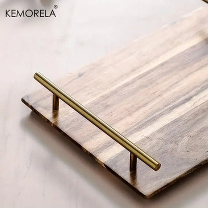 Decorbites lovesickness wooden serving tray with sleek brass handle ideal for elegant fruit and sushi presentation