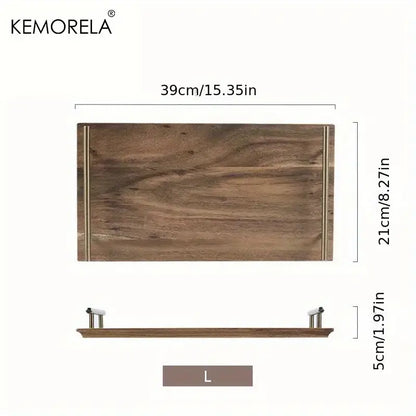 DecorBites Lovesickness wooden serving tray with natural wood grain finish and metallic side handles for elegant serving