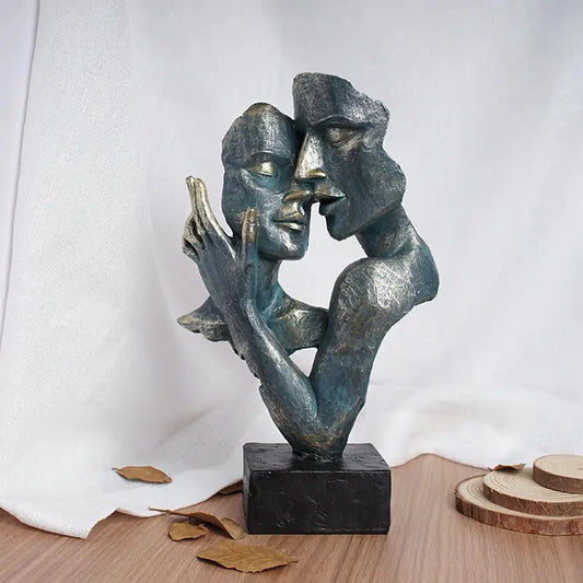 Abstract bronze-colored decorbites loving couple resin statue of two intertwined figures on dark base for valentines decor