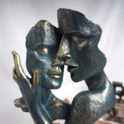 Bronze and teal patina abstract loving couple resin statue by decorbites for interior decor and valentine’s day gift