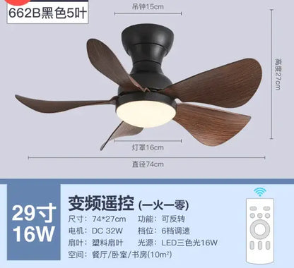 Black 662b decorbites low floor ceiling fan with five wooden blades and central led light with remote control