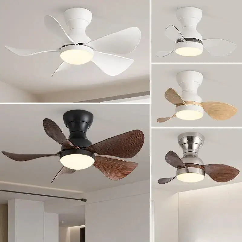 Decorbites low floor ceiling fan with remote control featuring white black and brushed nickel finishes with wooden blades