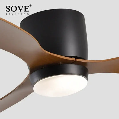Black matte decorbites low profile ceiling fan with wooden blades and integrated light with remote control for indoor outdoor use