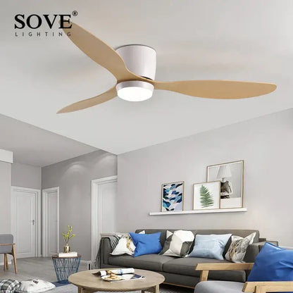Sove lighting ceiling fan with three light wood blades and white housing in decorbites low profile ceiling fan with remote control