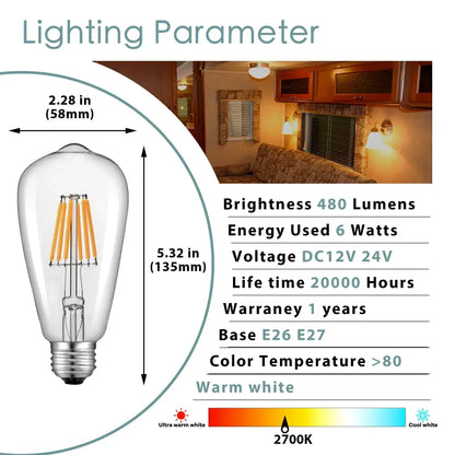 Clear glass decorbites low voltage led bulb with warm white glow and vintage filament design for retro cabin lighting
