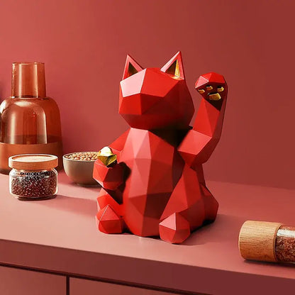 Decorbites lucky cat vibrant red resin statuette with gold accents for modern nordic home decor and lucky cat charm