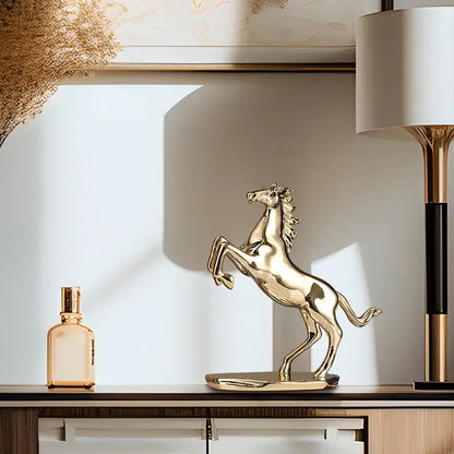 Golden horse resin home decoration sculpture by decorbites lucky horse with sleek polished finish and dynamic rearing pose