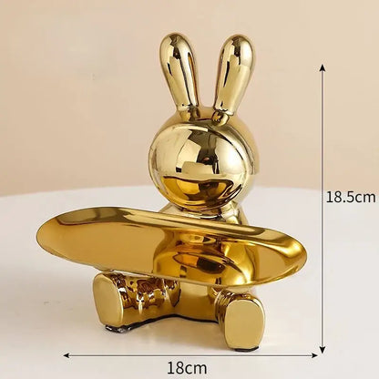 Golden ceramic decorbites lucky rabbit key tray with sleek reflective surface and smooth elongated oval tray for organization