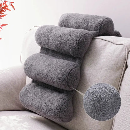 Gray DecorBites™ lumbar support pillow with soft fuzzy texture designed for adjustable office chair lumbar support
