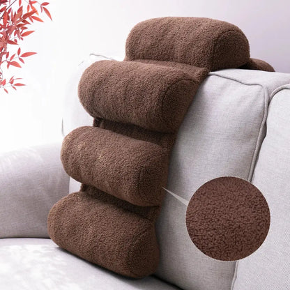 Decorbites™ brown plush tiered lumbar support pillow with soft fleece texture for adjustable office chair support