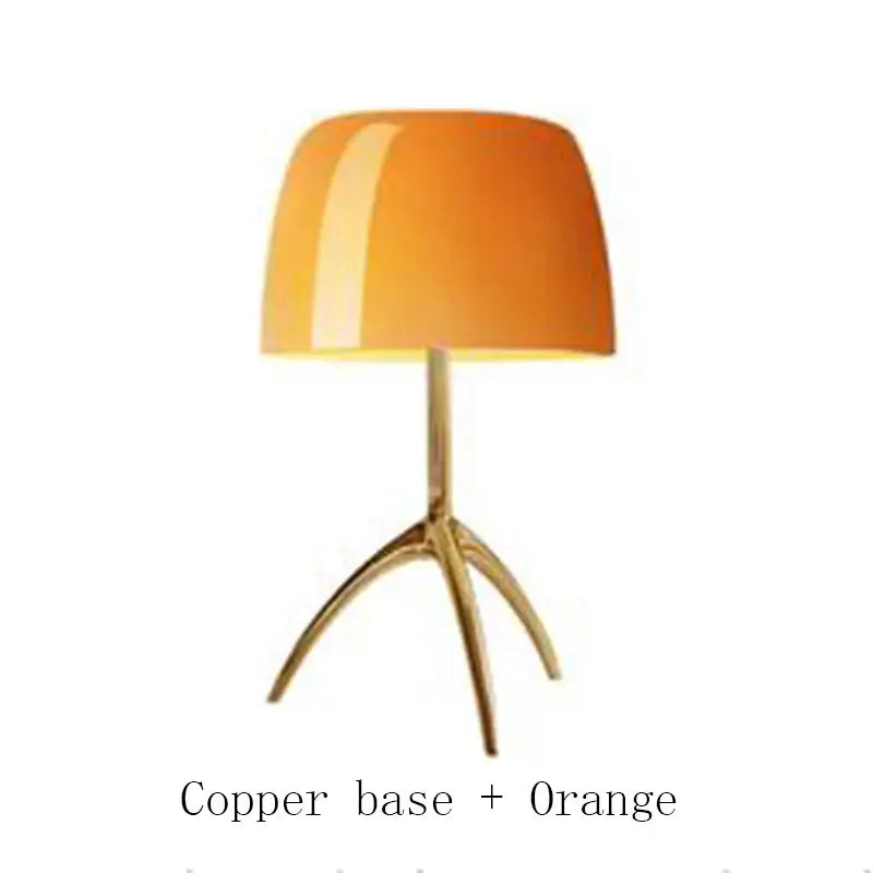 Orange glass table lamp with copper tripod base decorbites lumiere piccola chrome bedside LED light