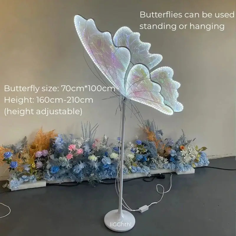 Iridescent decorbites luminescent butterfly floor lamp with glowing wings and slender white stand for wedding party decor