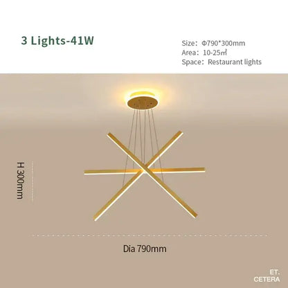 Modern gold-finished aluminum decorbites luminous ceiling plate chandelier with three intersecting arms for living room use