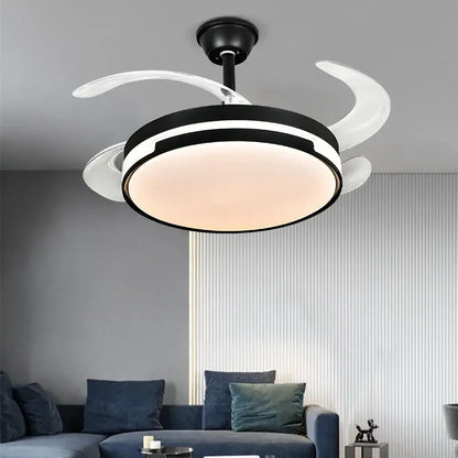 Modern black and white decorbites luminous led fandelier fan with sleek curved retractable blades and integrated lighting