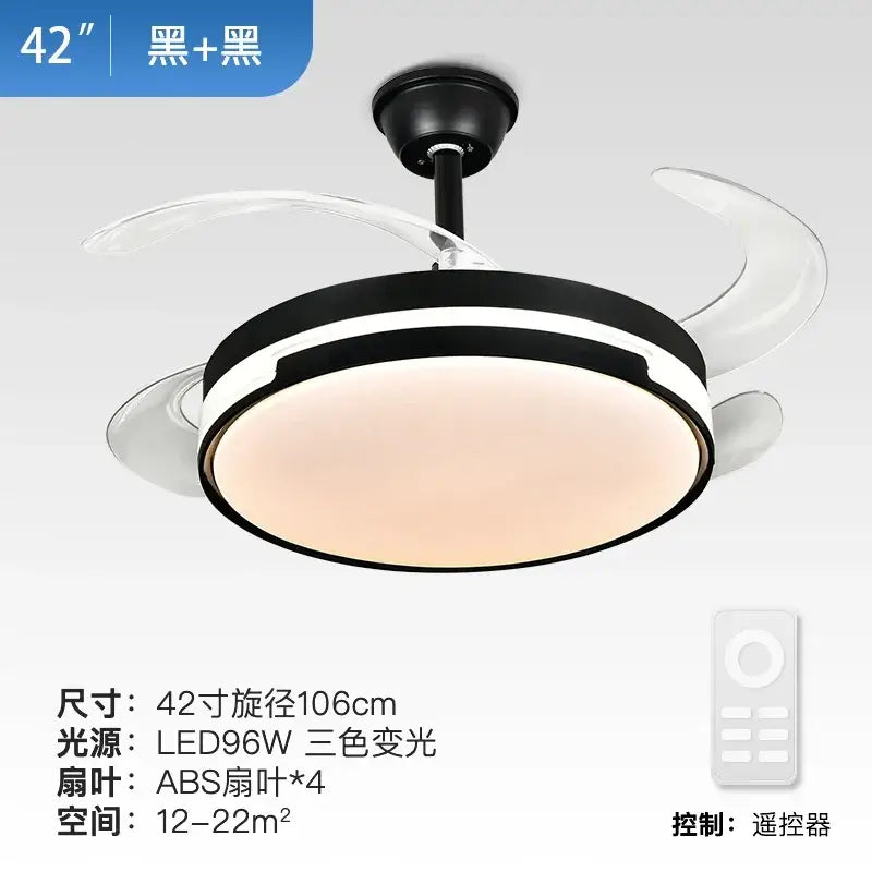 Decorbites luminous led 42-inch ceiling fandelier fan with black and white abs retractable blades and remote control