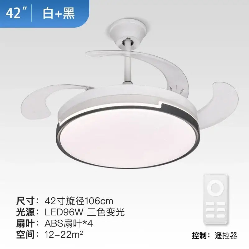 White and black 42-inch decorbites luminous led fandelier fan with abs blades ceiling fan and integrated led lighting