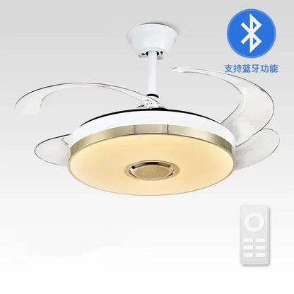 Modern decorbites luminous light ceiling fan with clear acrylic blades white and gold metallic finish bluetooth speaker