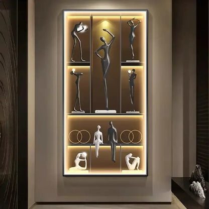 Modern minimalist decorbites luminous wall mural with illuminated metallic and white figurines for living room decor